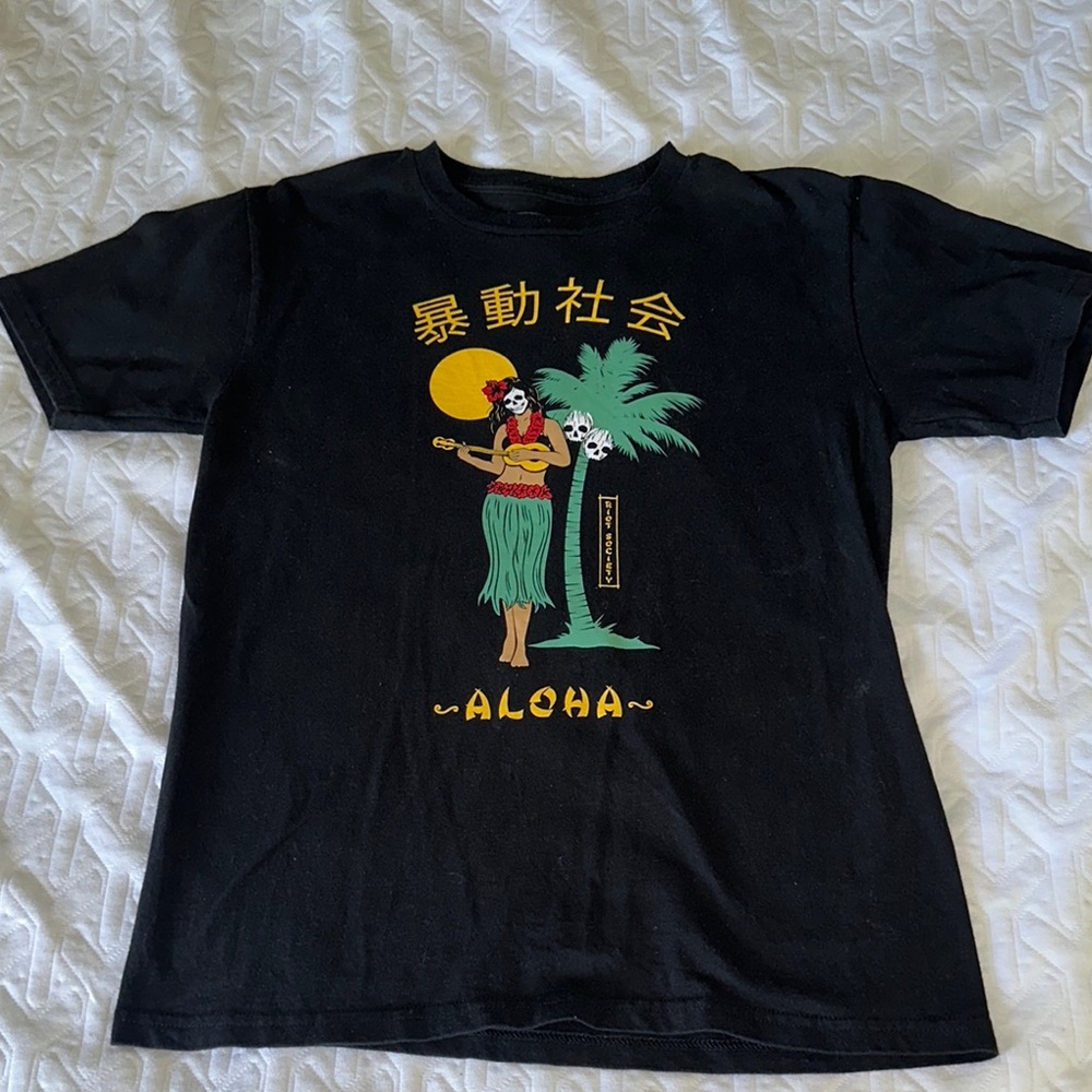Riot Society Black Aloha T-Shirt with Yellow and Green Graphic